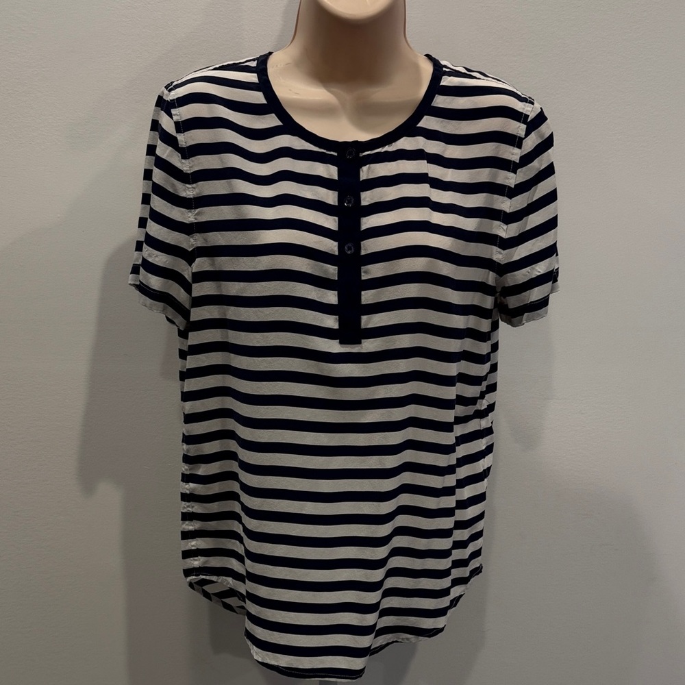 Equipment Silk Black White Striped Short Sleeve Tee Women XS Nautical Chic